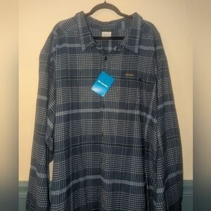 Columbia Navy Checkered Long Sleeve Shirt 6X Men's